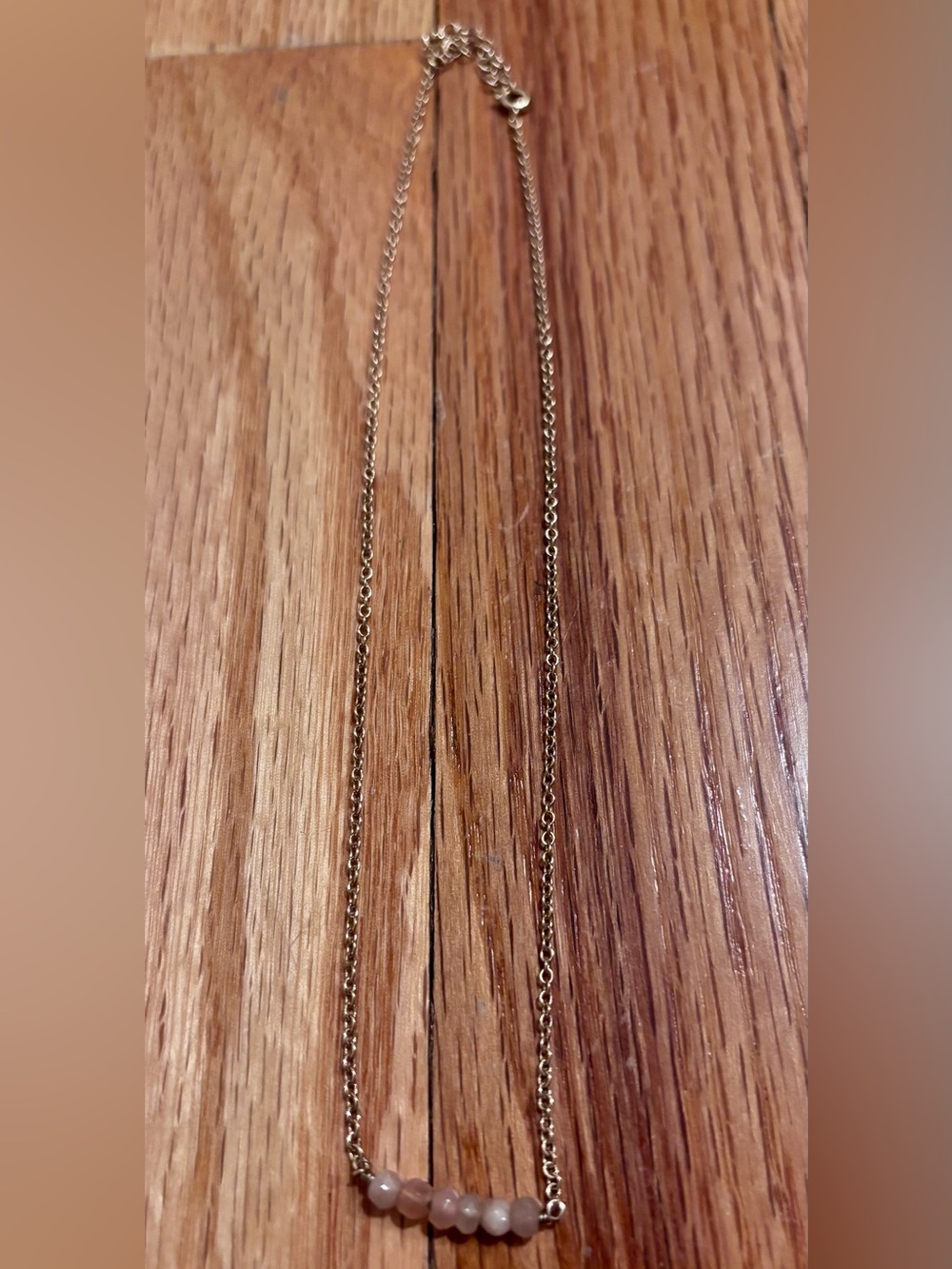 Delicate Gold Beaded Bar Necklace - Tan Beads